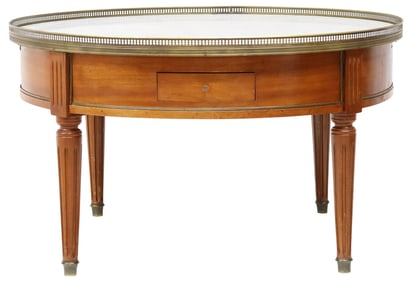 FRENCH LOUIS XVI STYLE MARBLE-TOP MAHOGANY BOUILLOTTE TABLE