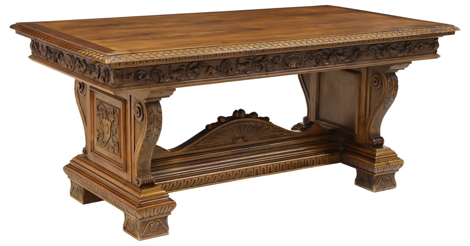 ITALIAN RENAISSANCE REVIVAL CARVED WALNUT TRESTLE TABLE (1 of 5)