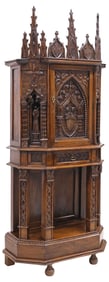 FRENCH GOTHIC REVIVAL HIGHLY CARVED OAK CREDENCE CUPBOARD / CABINET