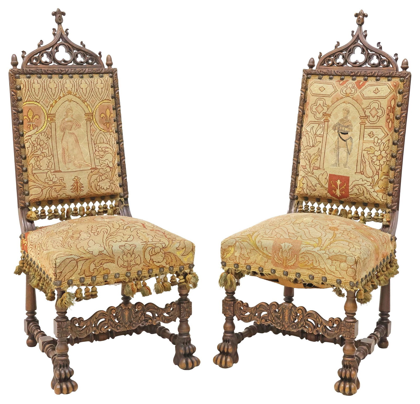 (2) FRENCH GOTHIC REVIVAL NEEDLEWORK UPHOLSTERED WALNUT SIDE CHAIRS (1 of 3)