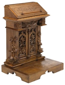 FRENCH GOTHIC REVIVAL CARVED OAK PRIE-DIEU / PRAYER KNEELER