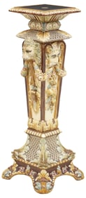 WILLHELM SCHILLER & SONS MAJOLICA MASK & SWAG PEDESTAL / STAND