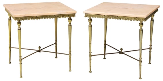 (2) ITALIAN NEOCLASSICAL STYLE MARBLE-TOP GILT-METAL SIDE TABLES