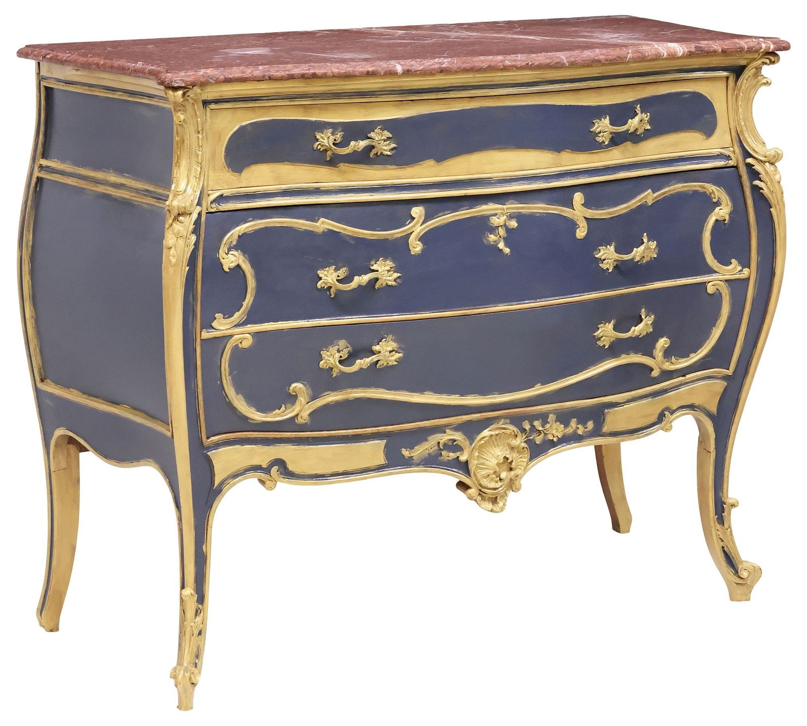 FRENCH LOUIS XV STYLE MARBLE-TOP PAINTED BOMBE COMMODE (1 of 5)