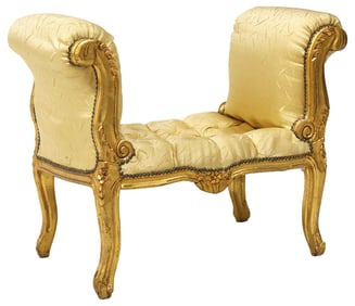 LOUIS XV STYLE UPHOLSTERED GILTWOOD WINDOW BENCH