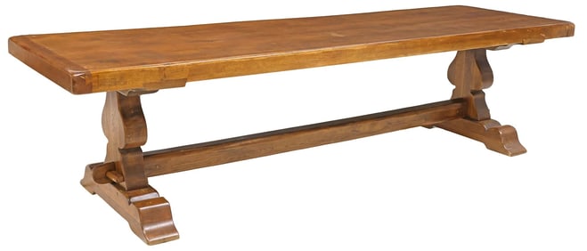 MONUMENTAL FRENCH OAK REFECTORY TRESTLE TABLE, 118"L