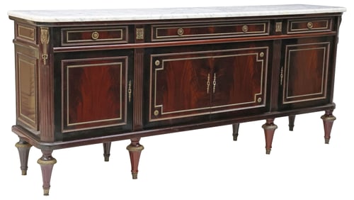 FRENCH LOUIS XVI STYLE MARBLE-TOP MAHOGANY SIDEBOARD