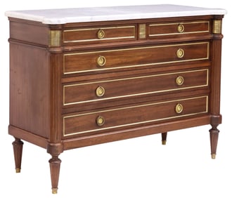 FRENCH LOUIS XVI STYLE MARBLE-TOP MAHOGANY COMMODE