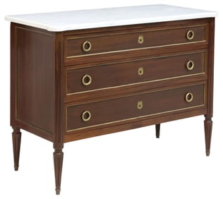 FRENCH LOUIS XVI STYLE MARBLE-TOP MAHOGANY COMMODE