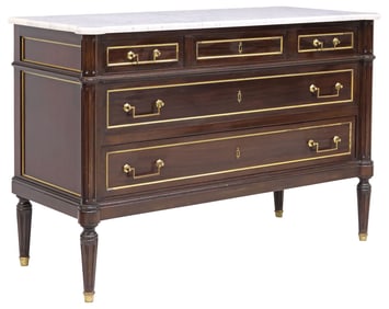 FRENCH LOUIS XVI STYLE MARBLE-TOP MAHOGANY COMMODE
