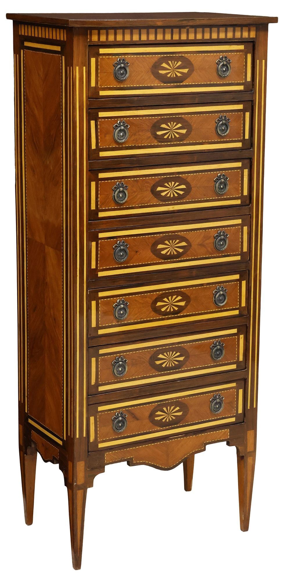 FRENCH NEOCLASSICAL STYLE PARQUETRY INLAID SEMAINIER / TALL CHEST (1 of 5)