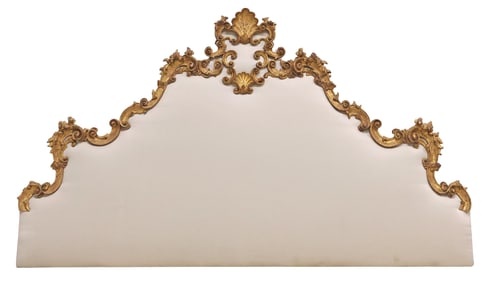 ITALIAN LOUIS XV STYLE UPHOLSTERED GILTWOOD HEADBOARD