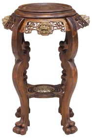 CHINESE STYLE CARVED WALNUT PEDESTAL / DISPLAY STAND