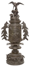 LARGE JAPANESE MEIJI PERIOD PATINATED BRONZE COVERED VASE, 27.5"H