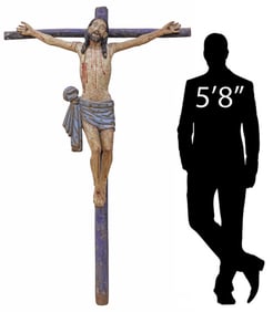 MONUMENTAL CARVED & POLYCHROME-PAINTED CRUCIFIX, MEXICO, 75"H