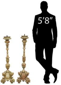 (2) FINE CONTINENTAL BAROQUE STYLE GILTWOOD ALTAR CANDLE PRICKETS, 39"H