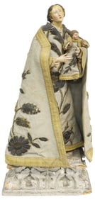 FINE SPANISH SANTO FIGURE IN GOLDWORK ROBES, OUR LADY OF MOUNT CARMEL
