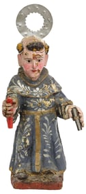 SPANISH COLONIAL CARVED RELIGIOUS SANTO FIGURE, SAINT DOMINIC