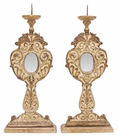 (2) CONTINENTAL BAROQUE STYLE MIRRORED REPOUSSE ALTAR DECORATIONS