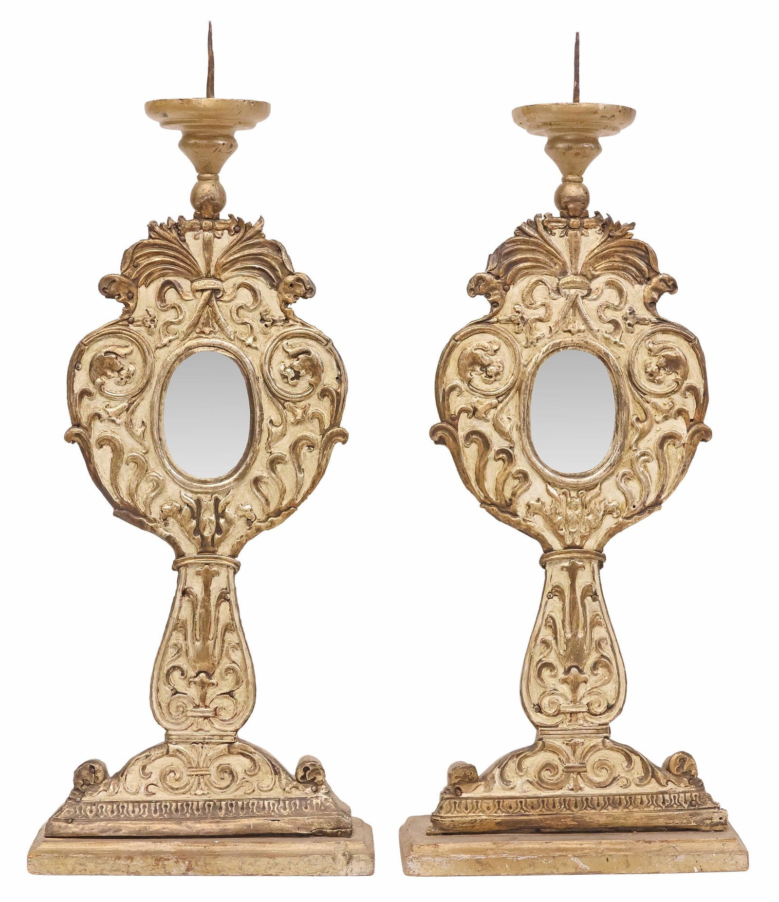 (2) CONTINENTAL BAROQUE STYLE MIRRORED REPOUSSE ALTAR DECORATIONS (1 of 5)