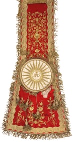 FINE FRENCH METALLIC-EMBROIDERED LITURGICAL VESTMENT STOLE, DATED 1876