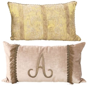 (2) FINE THROW PILLOWS WITH ANTIQUE LITURGICAL VESTMENT FRAGMENTS