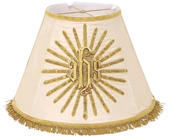FINE LAMP SHADE WITH ANTIQUE CHRISTOGRAM LITURGICAL VESTMENT FRAGMENTS