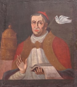 SPANISH COLONIAL OIL ON CANVAS PAINTING, PORTRAIT OF POPE GREGORY I