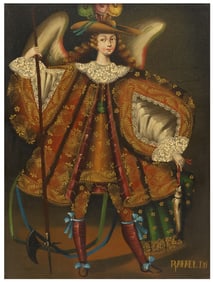 CUZCO SCHOOL STYLE OIL PAINTING, ARCHANGEL RAPHAEL