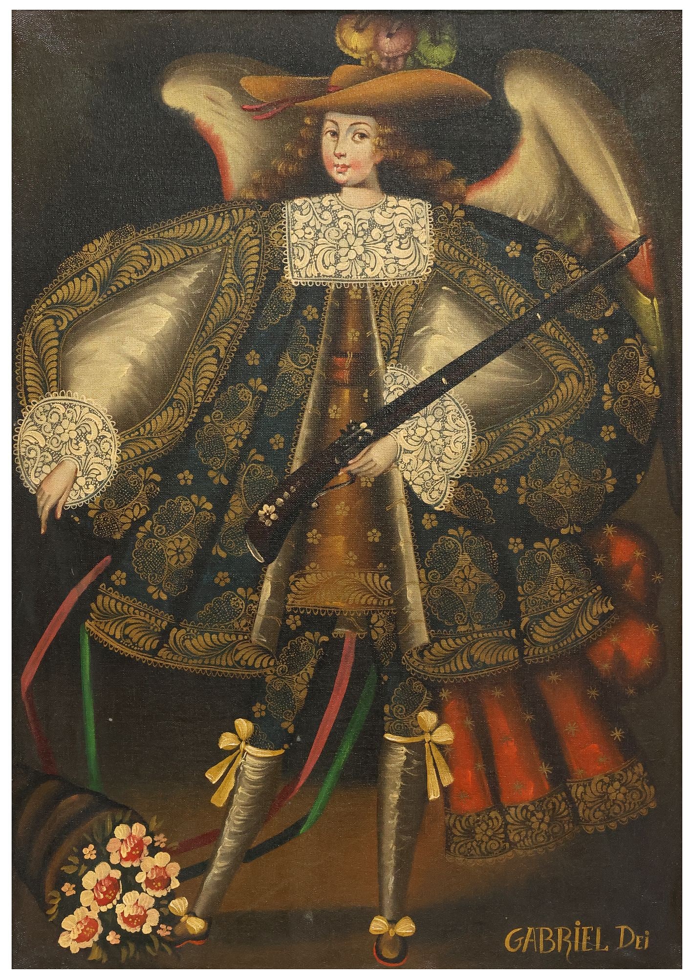 CUZCO SCHOOL STYLE OIL PAINTING, ARCHANGEL GABRIEL (1 of 4)