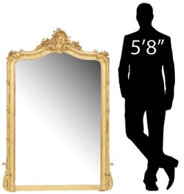 FRENCH LOUIS XV STYLE GILTWOOD WALL MIRROR, 60"H