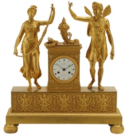 FRENCH EMPIRE ORMOLU FIGURAL STRIKING MANTEL CLOCK