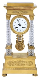FRENCH EMPIRE PERIOD ORMOLU & CRYSTAL PORTICO MANTEL CLOCK