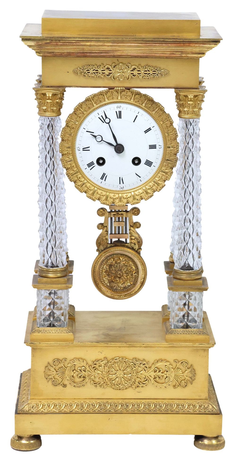 FRENCH EMPIRE PERIOD ORMOLU & CRYSTAL PORTICO MANTEL CLOCK (1 of 8)