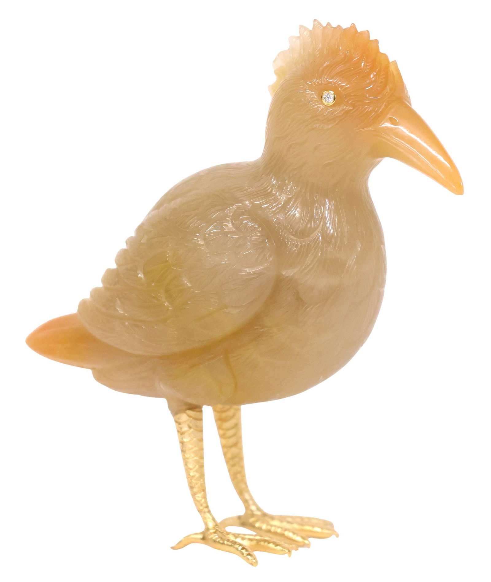 DECORATIVE FABERGE-STYLE CARVED AGATE & 18KT GOLD MODEL OF A HOOPOE BIRD (1 of 7)