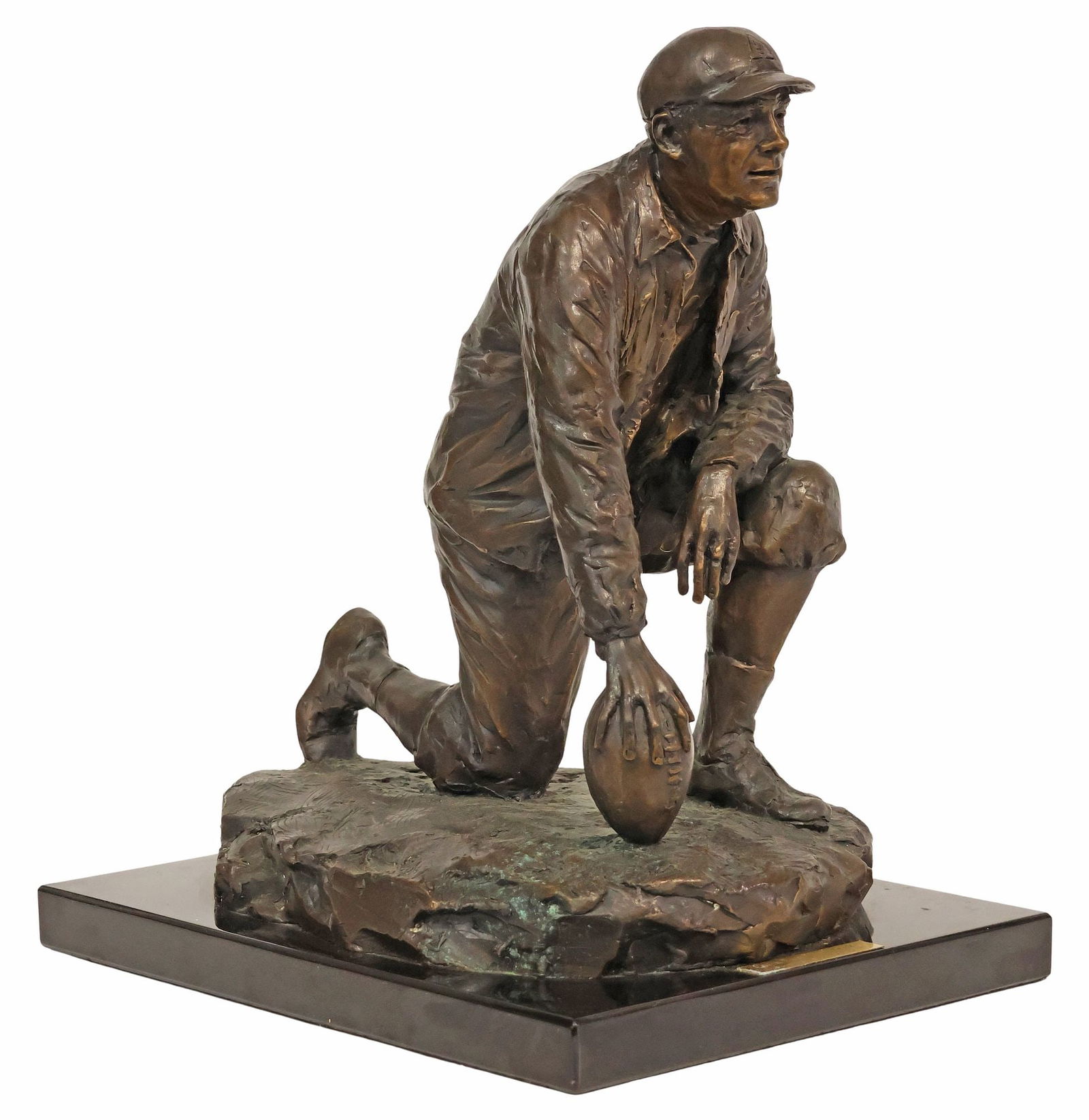 GLENNA GOODACRE (TX, 1939-2020) BRONZE MAQUETTE, 'COACH EARL RED BLAIK': Patinated bronze maquette sculpture, "Coach Earl 'Red' Blaik," signed in cast G. Goodacre (Glenna Maxey Goodacre, New Mexico, Texas, 1939-2020), dated in cast 2001, numbered 7/ 25, on integral rectang