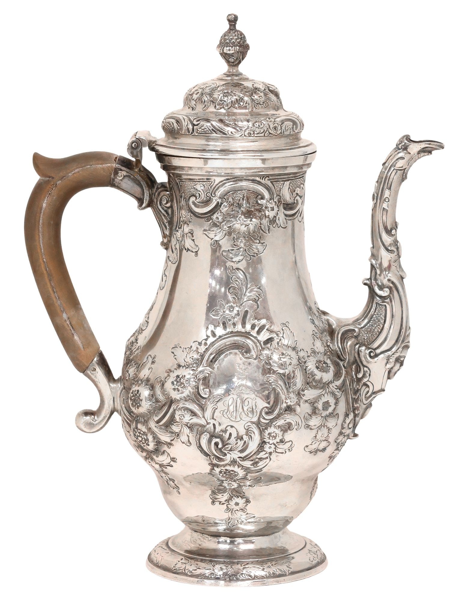 ENGLISH GEORGIAN STERLING SILVER REPOUSSE COFFEE POT (1 of 6)