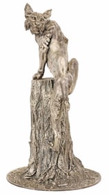 ITALIAN STERLING SILVER MODEL OF A BOBCAT ON TREE STUMP