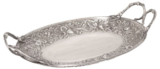 S. KIRK & SON 11OZ COIN SILVER REPOUSSE OVAL SERVING TRAY