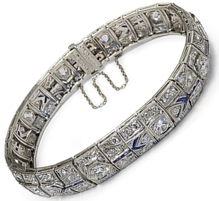 ESTATE ART DECO PLATINUM, 7.400CTTW DIAMOND & SAPPHIRE BRACELET