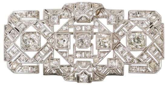 ESTATE ART DECO PLATINUM & 3.45CTTW DIAMOND-SET BROOCH
