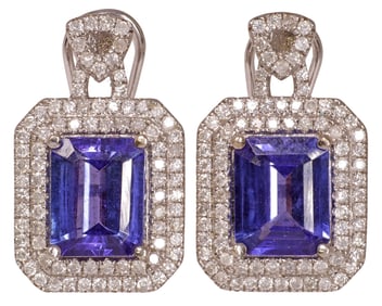 ESTATE ORIANNE 14KT WHITE GOLD, DIAMOND & 6.30CTTW TANZANITE EARRINGS