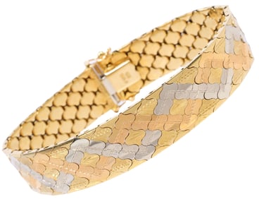 ESTATE ITALIAN CARUTI 18KT TRI-COLOR GOLD FLAT LINK BRACELET, 47.6 GRAMS