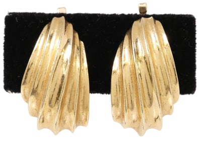 ESTATE 14KT YELLOW GOLD HALF-HOOP SHELL EARCLIPS / EARRINGS