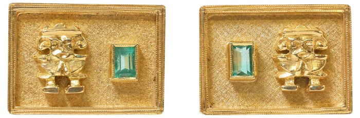 (PR) ESTATE GENTS 18KT YELLOW GOLD & GEMSTONE CUFF LINKS