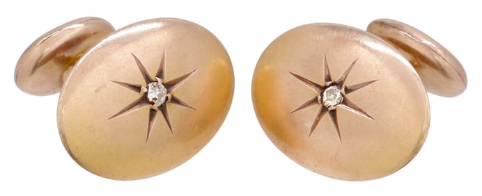 (PR) ESTATE 10KT YELLOW GOLD & DIAMOND CUFFLINKS