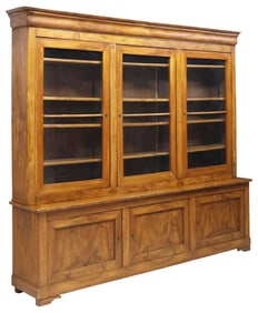 LARGE FRENCH LOUIS PHILIPPE PERIOD WALNUT BOOKCASE, 101"L
