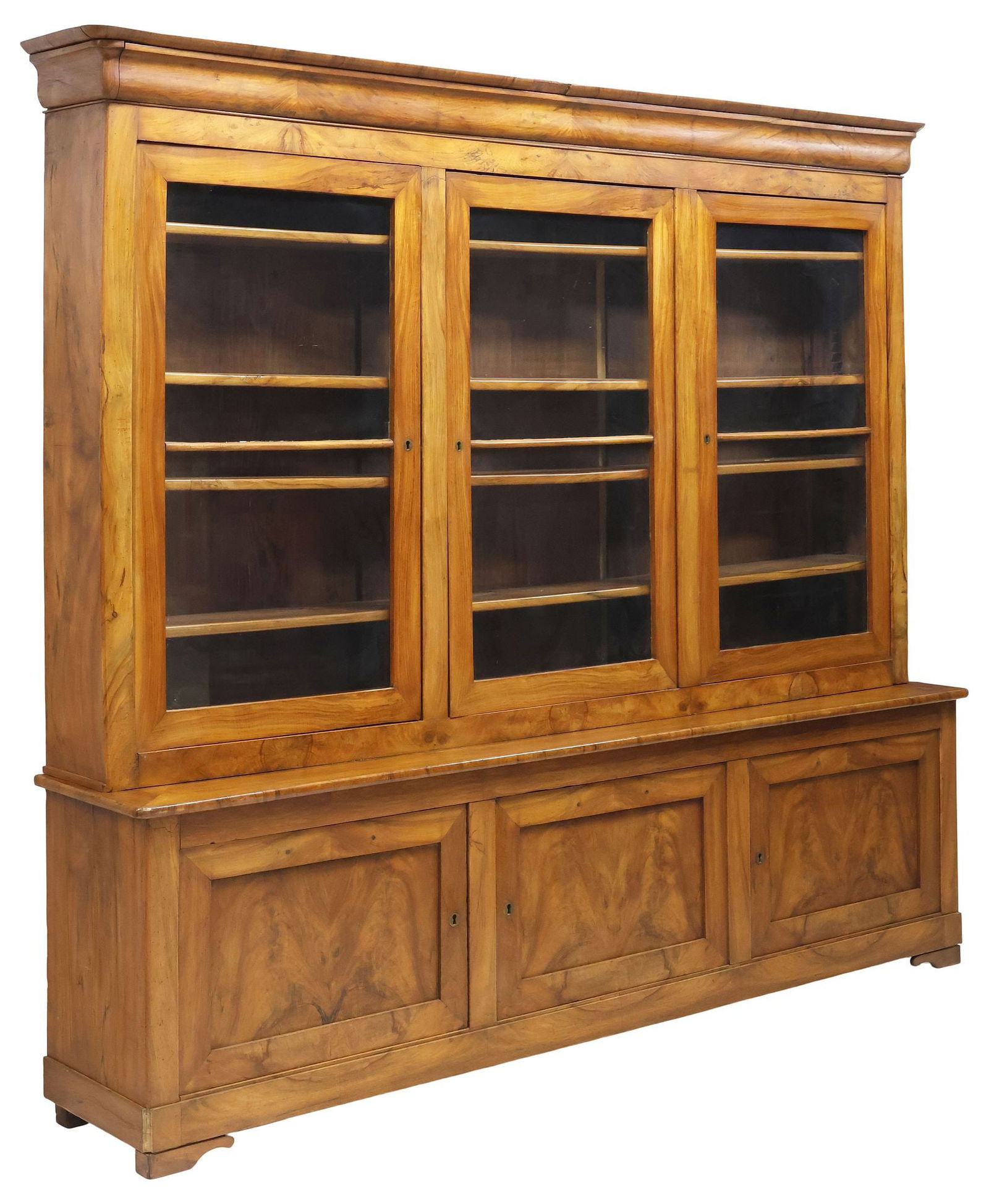 LARGE FRENCH LOUIS PHILIPPE PERIOD WALNUT BOOKCASE, 101"L (1 of 4)
