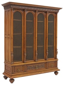 FRENCH RENAISSANCE REVIVAL CARVED WALNUT & METAL MESH BOOKCASE