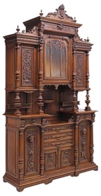 FINELY CARVED FRENCH HENRI II STYLE WALNUT SIDEBOARD, 121.5"H
